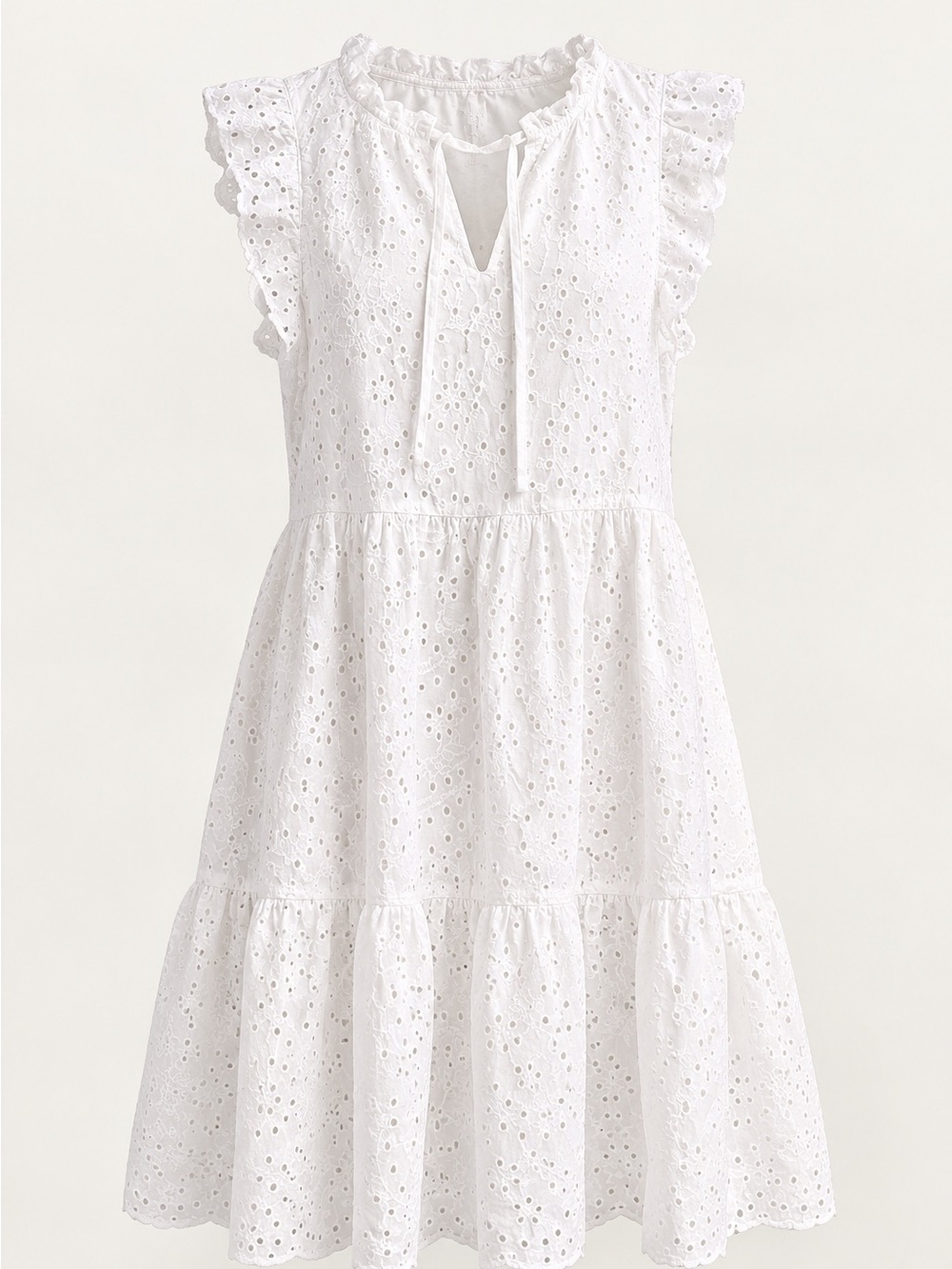 Time and Tru White Eyelet Ruffle Tiered Mini Dress